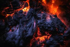 Glowing ember from burning coal background texture created with technology. photo