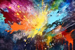 Colorful paint splashes background texture created with technology. photo