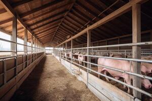 un moderno grande granero para cerdos creado con generativo ai tecnología. foto
