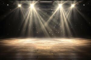 Empty stage with light beams background created with technology. photo