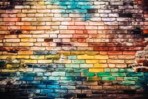 Colorful brick wall background texture created with generative AI technology. photo