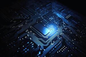 Abstract circuit design of a computer board created with technology. photo