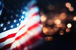 Estados Unidos bandera con un suave ligero bokeh creado con generativo ai tecnología. foto