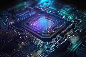 Abstract circuit design of a computer board created with technology. photo