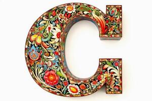 A very colourful and ornate letter C on a white background created with technology. photo