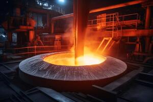 Hot liquid iron in the steel industry created with technology. photo