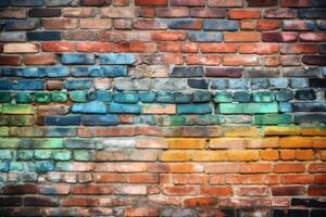 Colorful brick wall background texture created with technology. photo