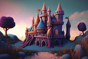 Plasticine art, dreamlike castle. . photo