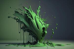 3d explosión de verde pintar gotea generativo ai. foto