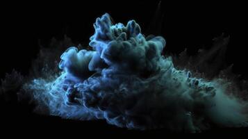 Explosion of blue powder. . photo