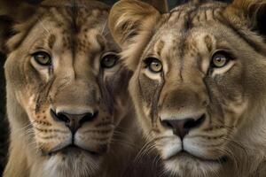 Lion and lioness. Generative Ai. photo