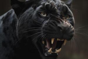 Growling black panther close up. . photo