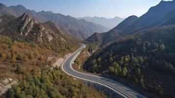 la carretera en el montañas. generativo ai. foto