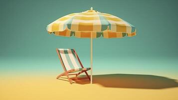 silla de cubierta y playa paraguas en el costa. generativo ai. foto