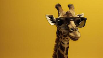 Giraffe in sunglasses. Copy space. . photo