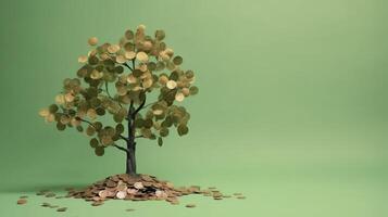 dinero árbol en verde antecedentes. Copiar espacio. generativo ai. foto