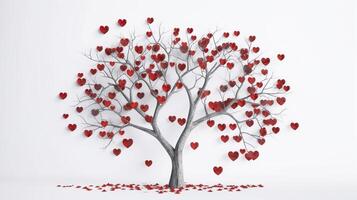 árbol con corazones en blanco antecedentes. Copiar espacio. generativo ai. foto