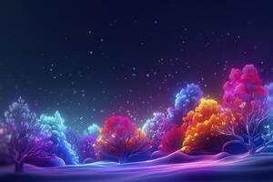 Forest in winter in neon colors. . photo
