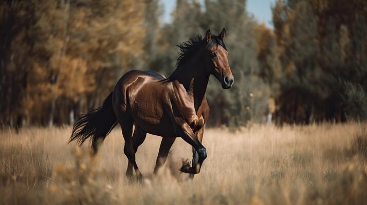 Majestic Front View of Running Brown Horse. Generated By Ai