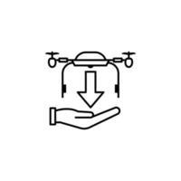 copter, drone, hand, arrow down vector icon illustration