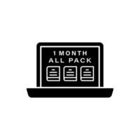 Laptop 1 month all pack books vector icon illustration