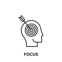 pensamiento, cabeza, objetivo, flecha, atención vector icono ilustración