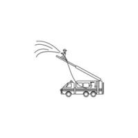firefighter extinguishes from the ladder of the fire engine vector icon illustration