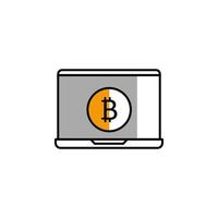 computadora portátil, bitcoin, criptomoneda, dinero vector icono ilustración