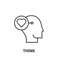 thinking, head, heart vector icon illustration