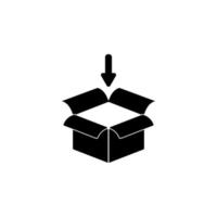 Open box and down arrow vector icon illustration