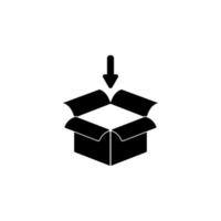 Open box and down arrow vector icon illustration