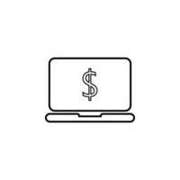 dinero ordenador portátil línea vector icono ilustración