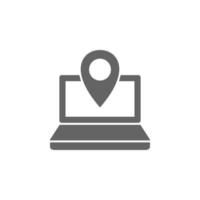 Laptop, pin, location vector icon illustration