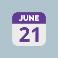 June 21 Calendar Date Icon vector