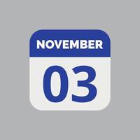 icono de fecha de calendario del 3 de noviembre vector