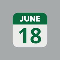 June 18 Calendar Date Icon vector