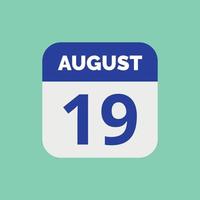 August 19 Calendar Date Icon vector