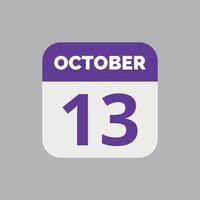 icono de la fecha del calendario del 13 de octubre vector