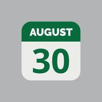 August 30 Calendar Date Icon vector