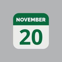 November 20 Calendar Date Icon vector