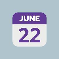 June 22 Calendar Date Icon vector