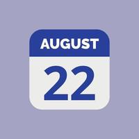 August 22 Calendar Date Icon vector