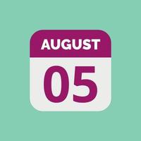 August 5 Calendar Date Icon vector