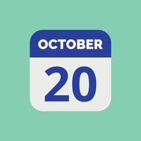 October 20 Calendar Date Icon vector