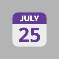 July 25 Calendar Date Icon vector