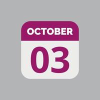 October 3 Calendar Date Icon vector