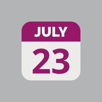 icono de la fecha del calendario del 23 de julio vector