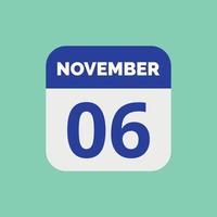 icono de fecha de calendario del 6 de noviembre vector