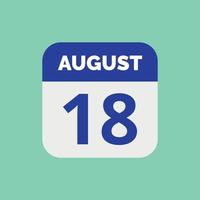 August 18 Calendar Date Icon vector