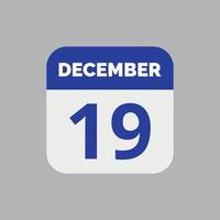 icono de fecha de calendario del 19 de diciembre vector